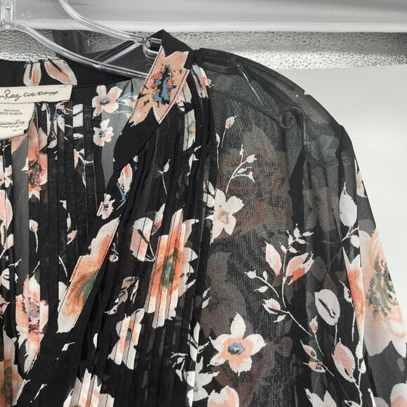American Rag Womens Sheer Button Up Top Black/Multi Floral Size Medium - Picture 4 of 9